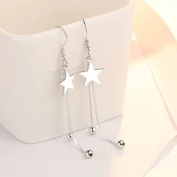 Charms y2k 925 Silver Plated classic star Tassel bead earrings for women fashion trend party wedding jewelry Christmas gifts