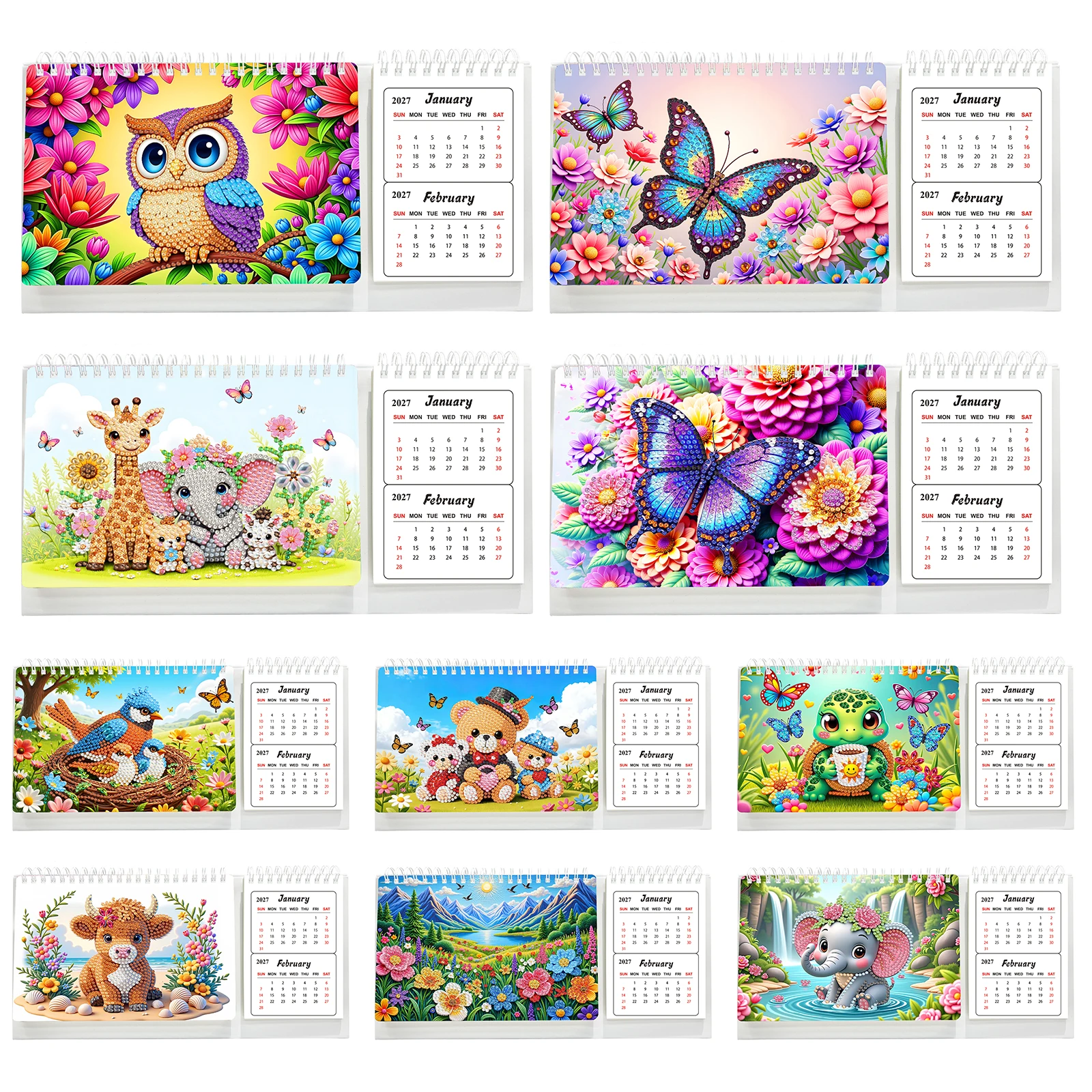 2027 2028 Diamond Art Calendar January 2027 - December 2028 Small Desktop Calendar Planner for Living Room Bedroom Office Desk