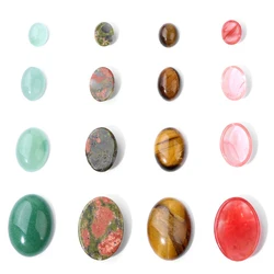 10Pcs/Lot Natural Stone Cabochon Beads Agates Malachite Healing Oval Cabochon Stone Bead for DIY Rings Handmade Jewelry Gifts