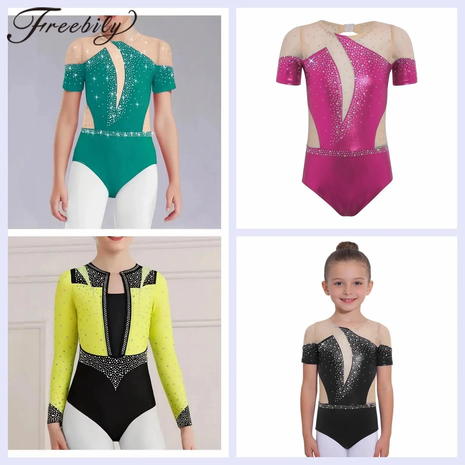 

Гимнастический трико для девочек, детский прозрачный сетчатый гимнастический комбинезон, боди для фигурного катания с короткими рукавами, трико для балета и танцев
