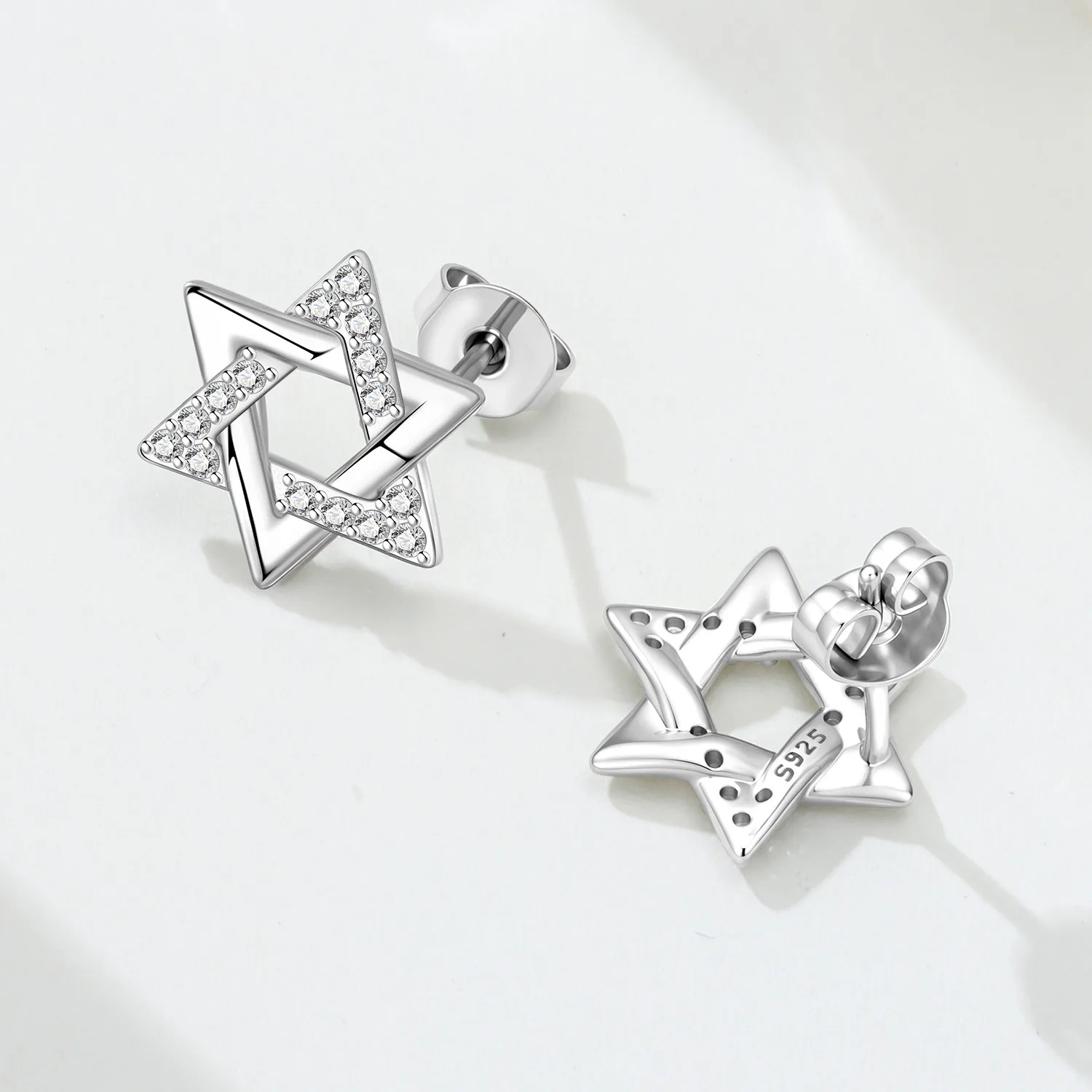 MISEFF S925 Sterling Silver Earring Simple Round Zirconia Hexagonal Star Earrings Original Jewelry For Women Birthday Gifts