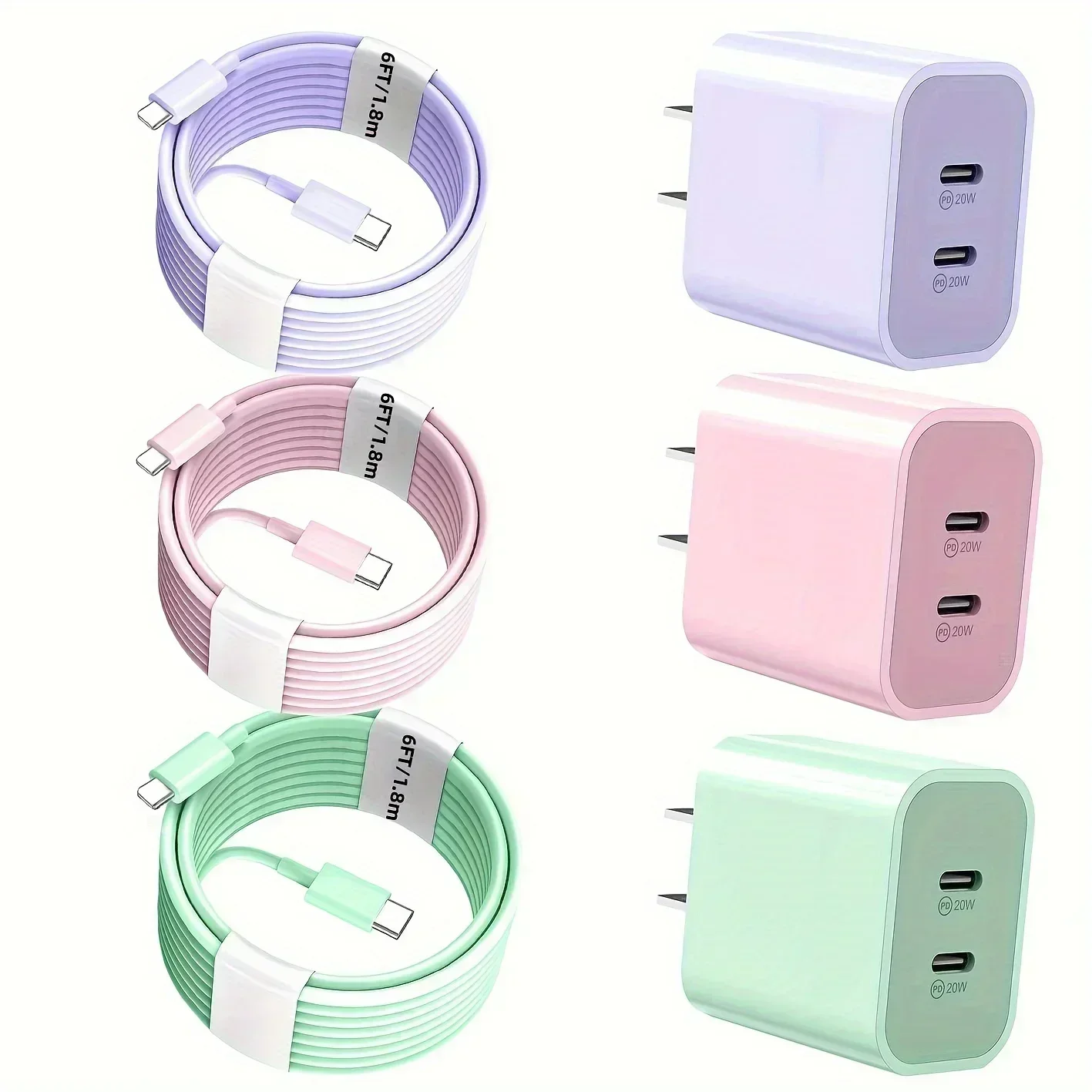 20W Dual Port USB C Charger Block With 6FT Long USB C To C Charging Cable For IPhone 15 Pro Max/15Pro/15/15Plus, IPad Pro/Air