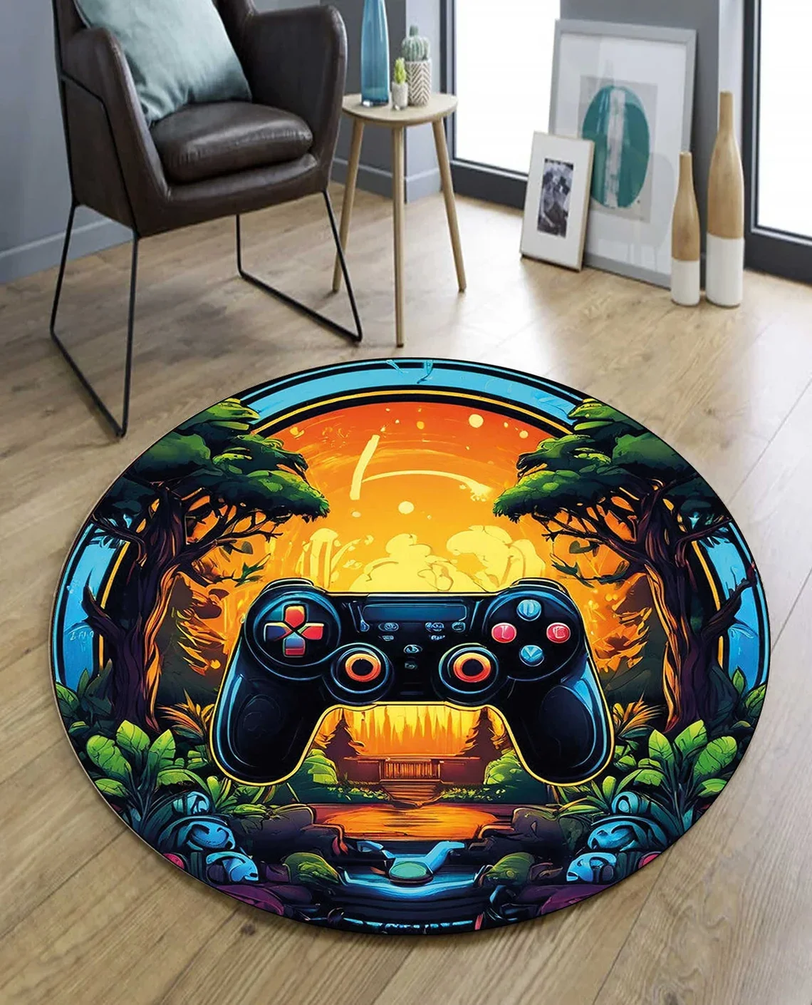 Gamer-Inspired Round Rug – Cool Circuit Board Design for Gaming Rooms, Teen Spaces & Geek Chic Decor