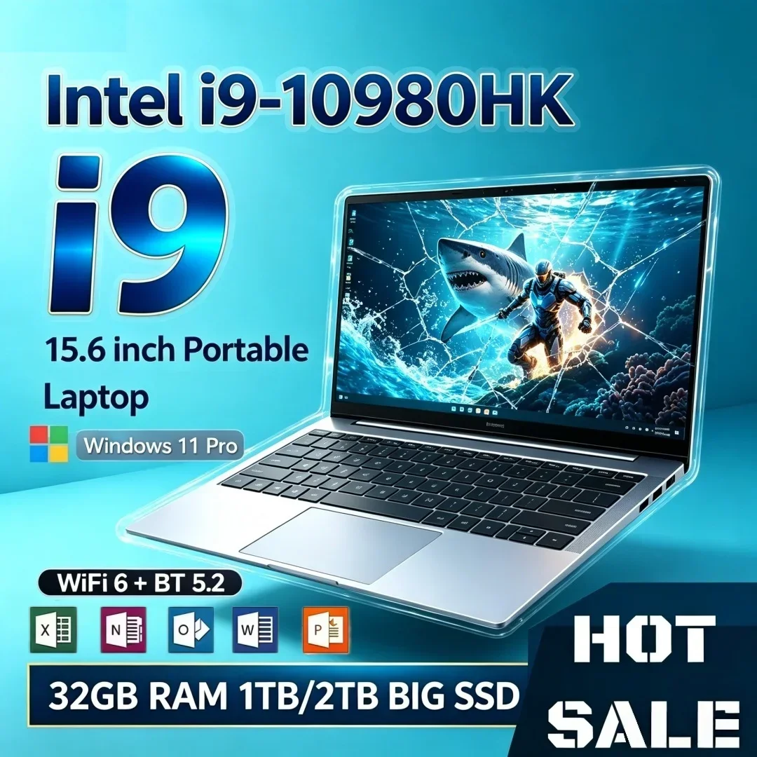 15.6 Inch Ultra Slim Laptop Portable Windows11 Intel I9-10980HK Popular 16GB/32GB RAM Office Study 1TB/2TB Big SSD Notebook