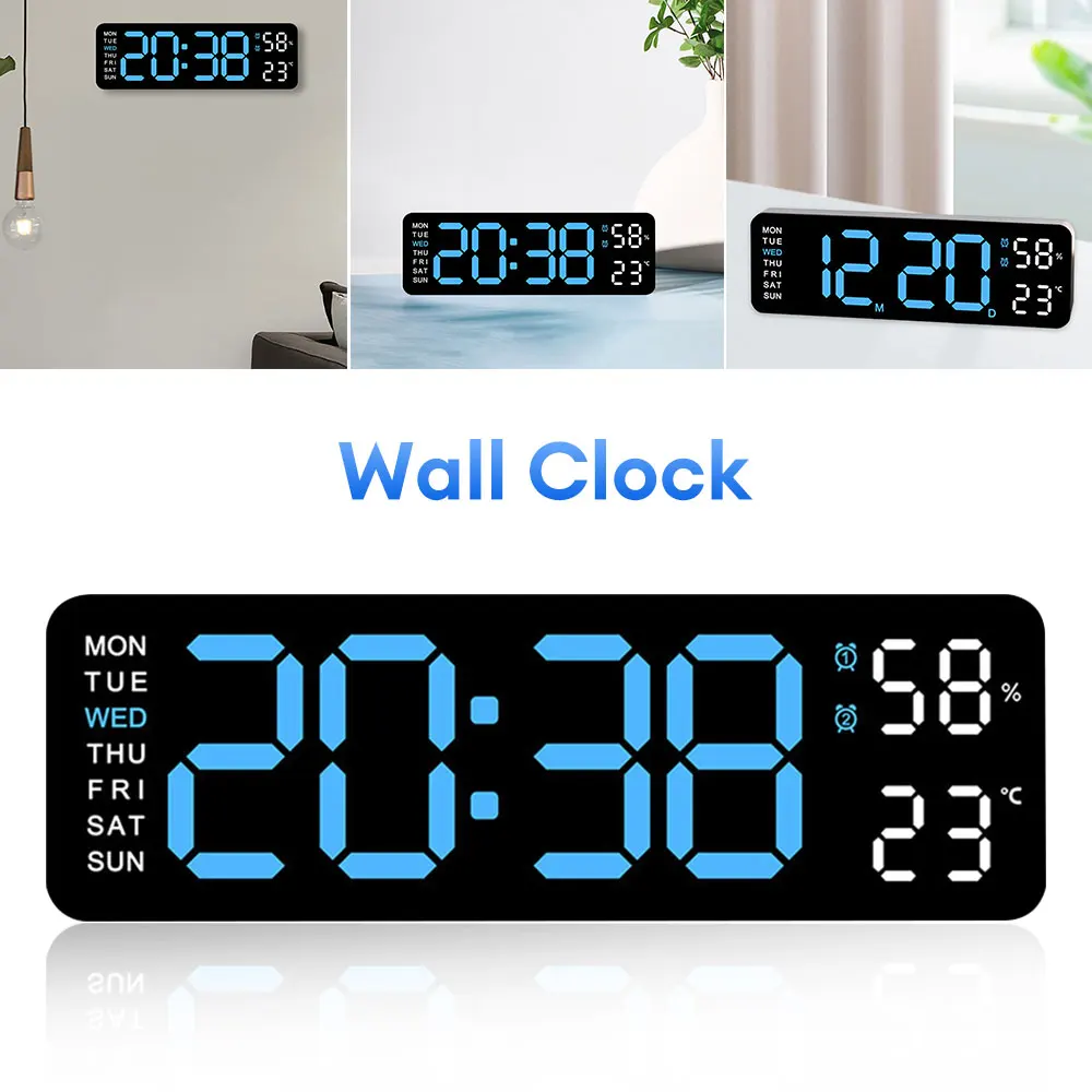 Big Digital LED Wall Alarm Clock with Calendar and Temperature Display for Bedroom Living Room Table Desktop Decoration