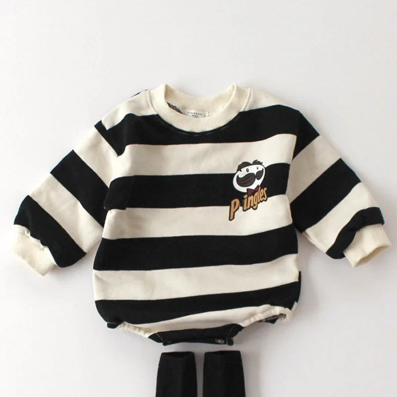 Autumn New Baby Boys Long Sleeve Striped Bodysuit Cotton Newborn Girls Cute Cartoon Print Jumpsuit Infant Toddler Clothes 0-24M