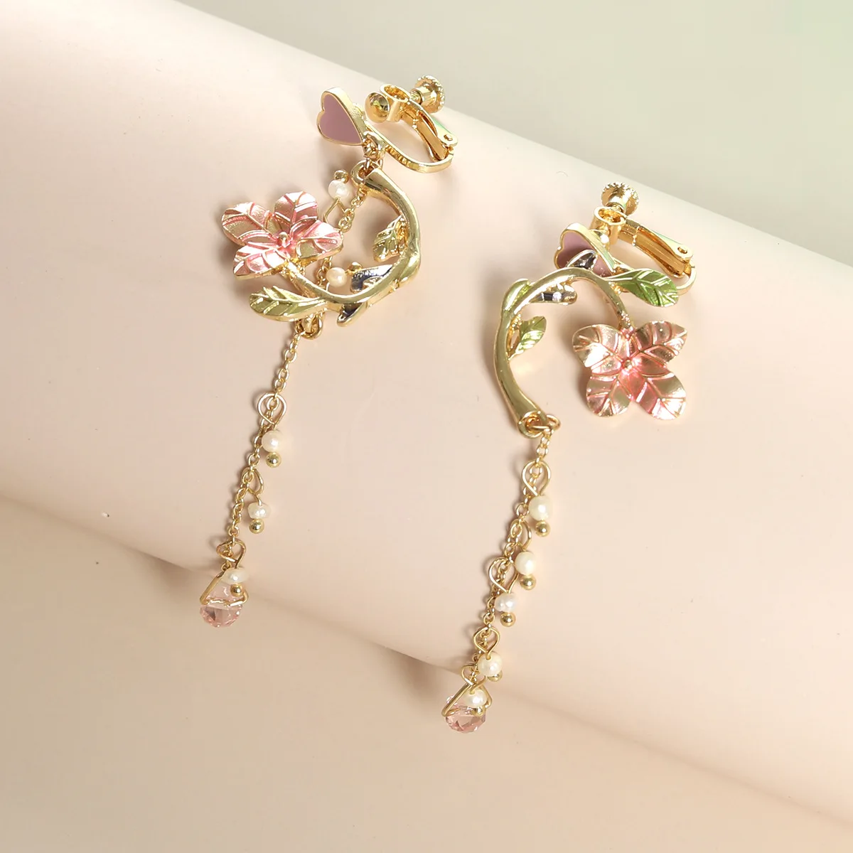 New Trendy Cute Flower Asymmetrical Spiral Dangle Earrings for Women Charm Long Tassel Blue Crystal Drop Earring Wedding Jewelry