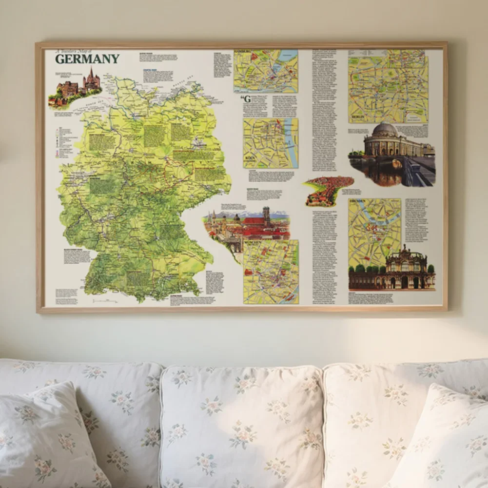 Vintage Retro เยอรมัน Traveler แผนที่โปสเตอร์ไม่ทอสเปรย์พื้นหลังผ้าศิลปะผนังพิมพ์สําหรับห้องนั่งเล่นตกแต่งบ้าน
