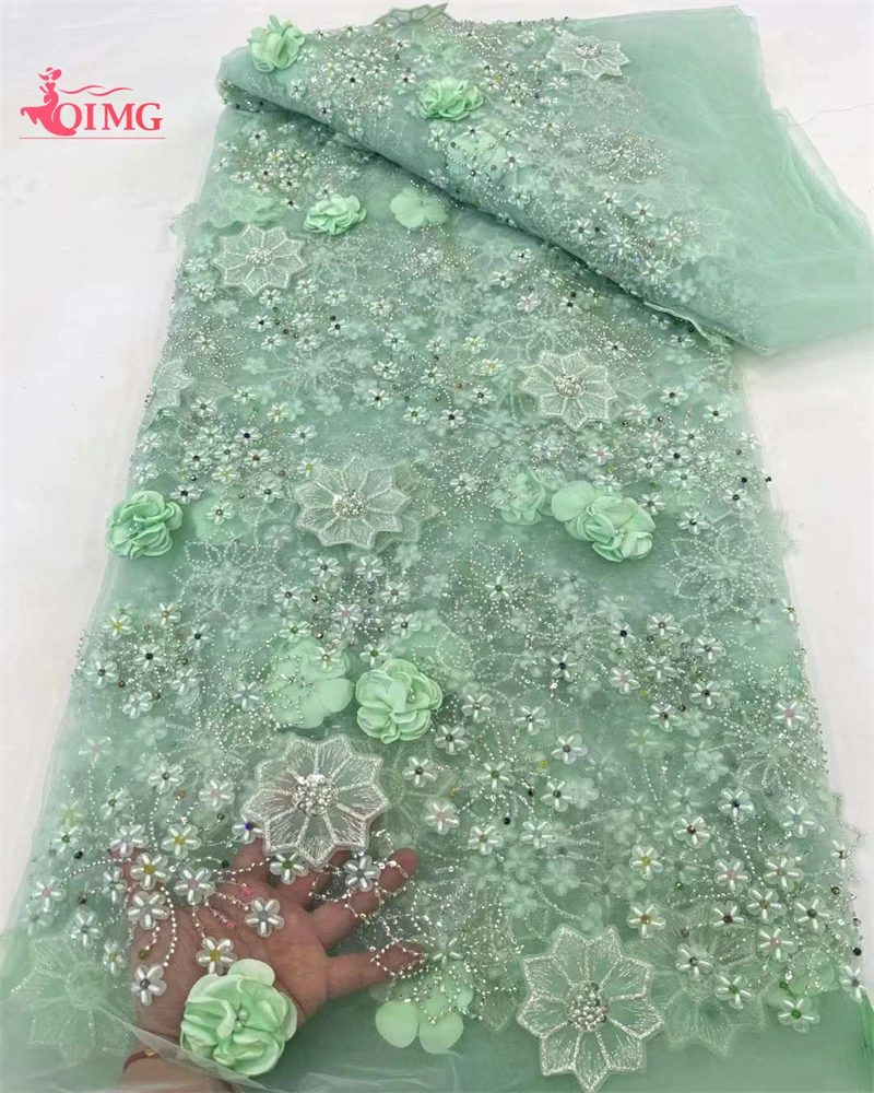 

OIMG High Quality African Nigerian 3D applique Lace Flower Fabric For Wedding With sequin Groom Embroidery French Lace Fabric