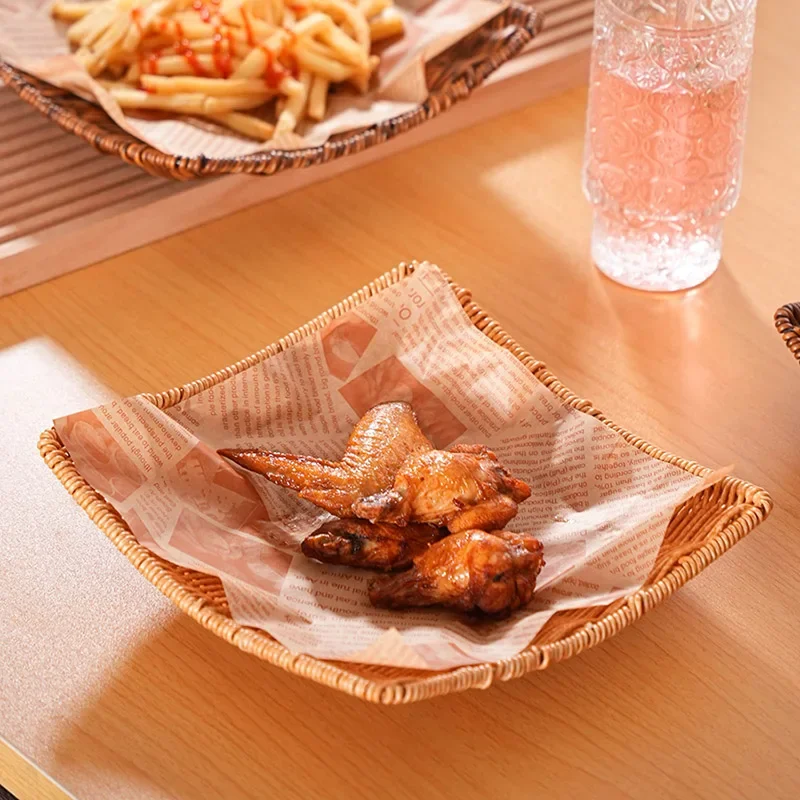 

Creative Fried Chicken and Chips Plate Imitation Rattan Fruit Plate Retro Snack Basket BBQ Fried Skewers Features, Dinner Plate