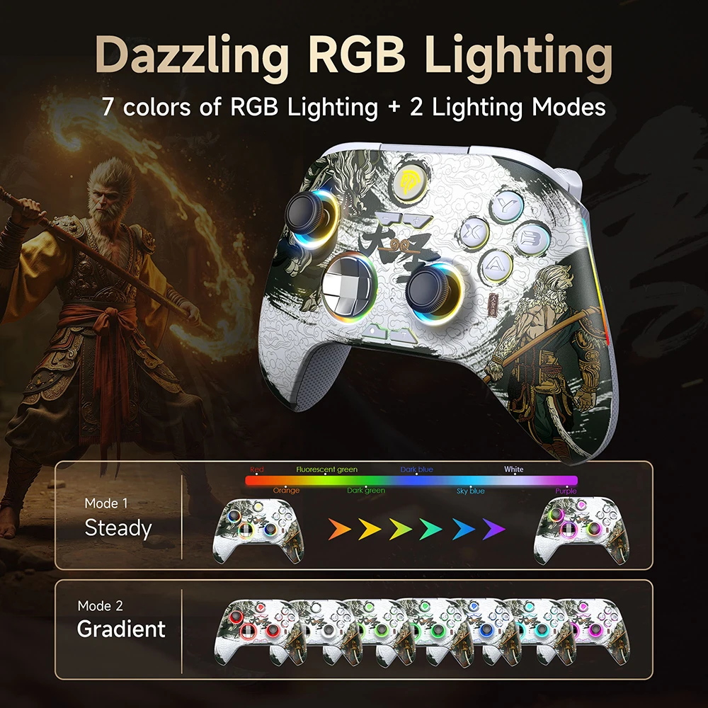 EasySMX X15 WuKong Wireless Gamepad RGB Controller Compatible with PC/Phone/TV/Switch/Steam Black Myth Wukong, RGB Hall Effect