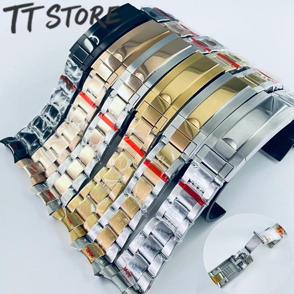 Massives 904L Edelstahl-Uhrenarmband, 20 mm breit, gebürstet und poliert, Oyster-Armband mit Faltschließe