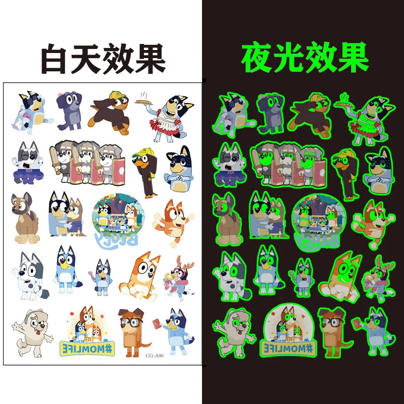 1 قطعة جديد مضيئة الكرتون Bluey الأسرة المؤقتة الوشم ملصق الذراع الوجه وهمية الوشم ملصق الجسم الفن الوشم هدية حفلة