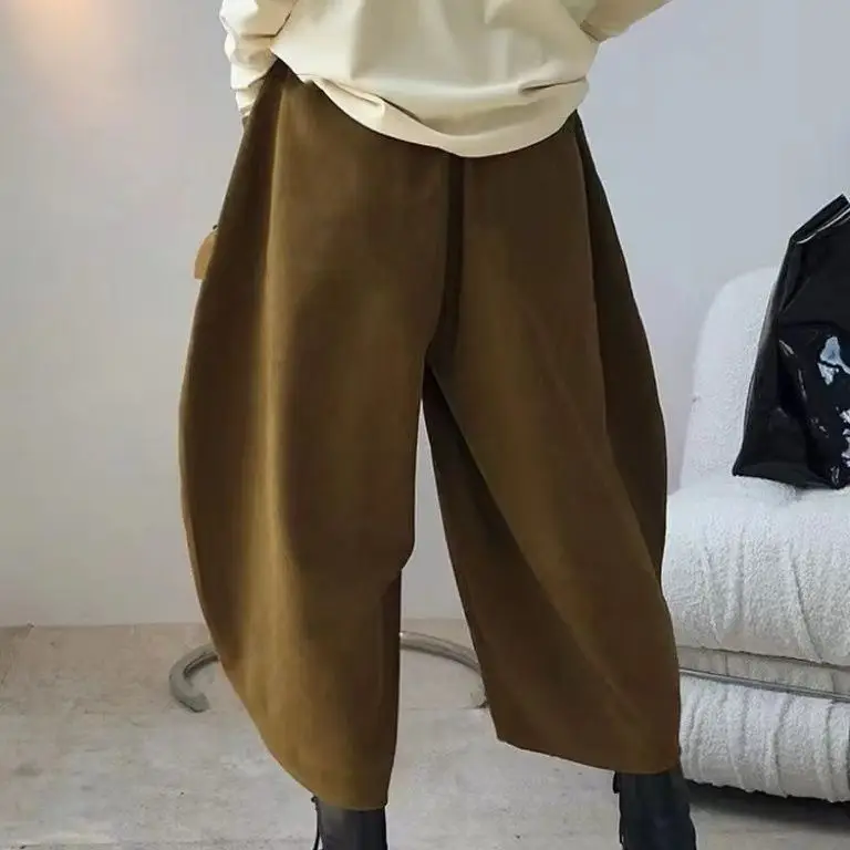Spring and autumn radish pants women's wide-leg Harlan pants 2025 new nine-point lazy Japanese retro loose dad bloomers
