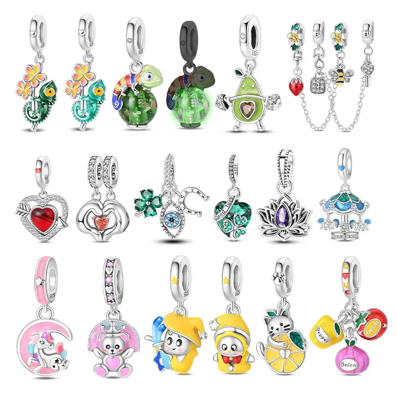 Original 925 Sterling Silver Love Lock Chameleon Charms Beads Fit 3mm Bracelet For Women Pendants Luxury DIY Jewelry Gift New in