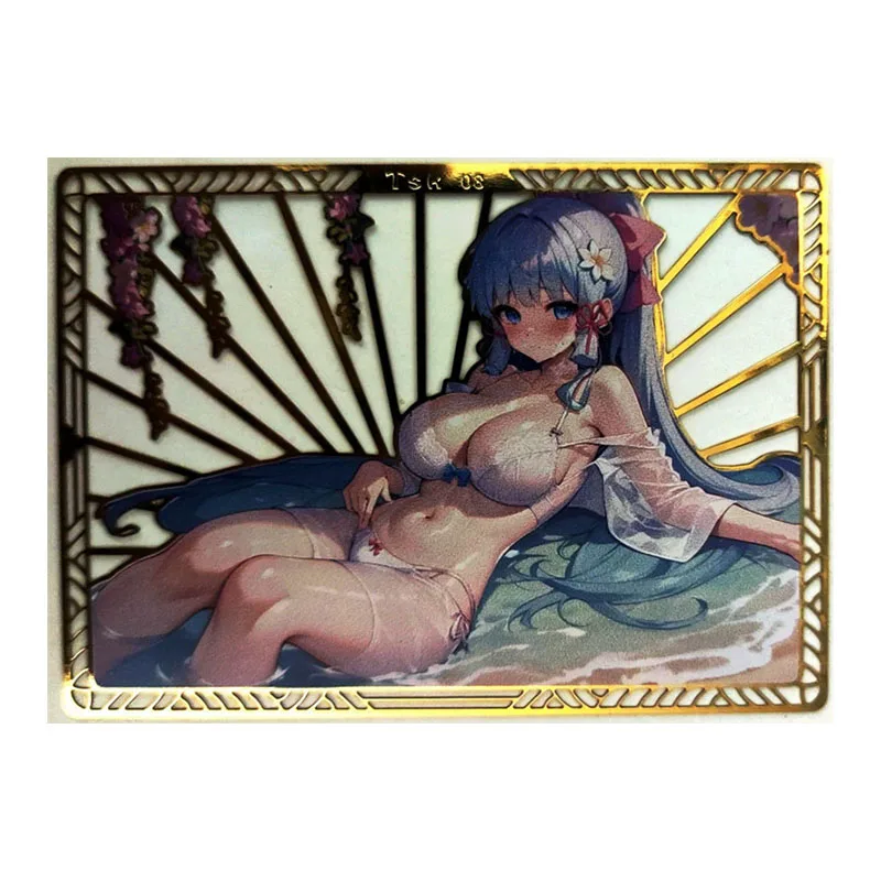 Anime Goddess Story Rare TSK Metal Refractive Flash Ganyu Hu Tao Keqing Beelzebul Toys for Boys Collection Card Birthday Gift