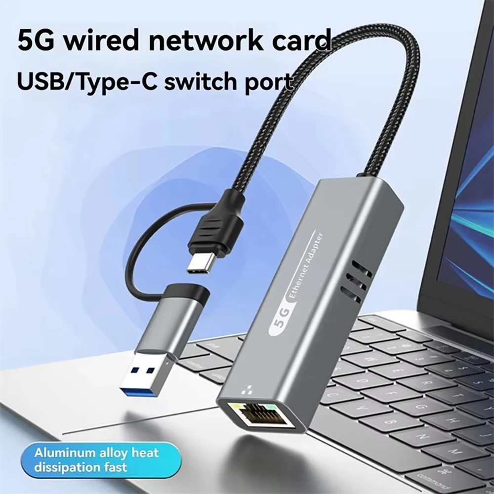 5000Mbps USB 이더넷 어댑터, USB 3.1 네트워크 카드-C타입 USB RJ45 랜 어댑터, 휴대폰 맥북 노트북 데스크탑 PC 액세서리