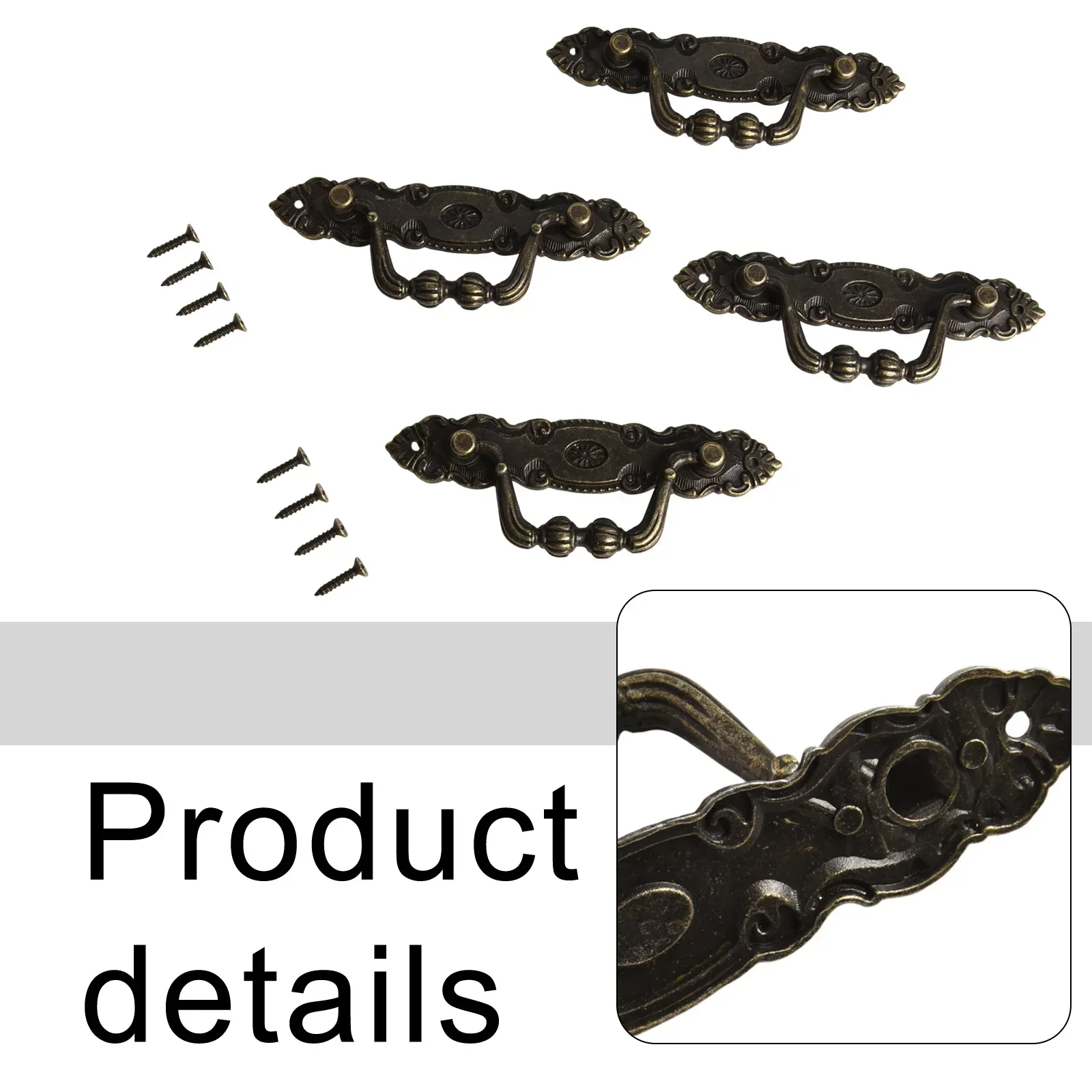 4 قطعة سبائك الزنك العتيقة مقابض لقطع الأثاث درج حلقة تسحب مقابض الزخرفية الرجعية لأجهزة الديكور المنزل