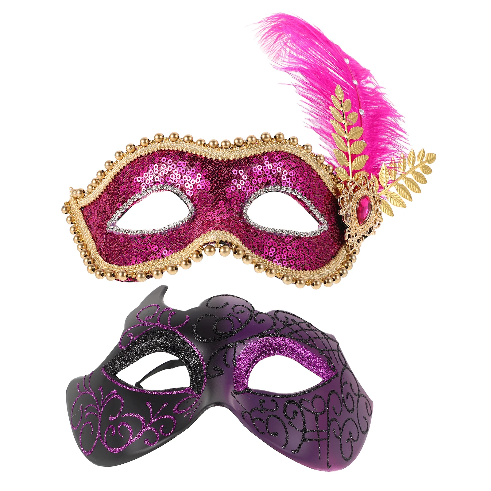 

2Pcs Vintage Roman Masks Sequins Trim Butterfly Masquerade Ball Carnival Party Masks for Women Men