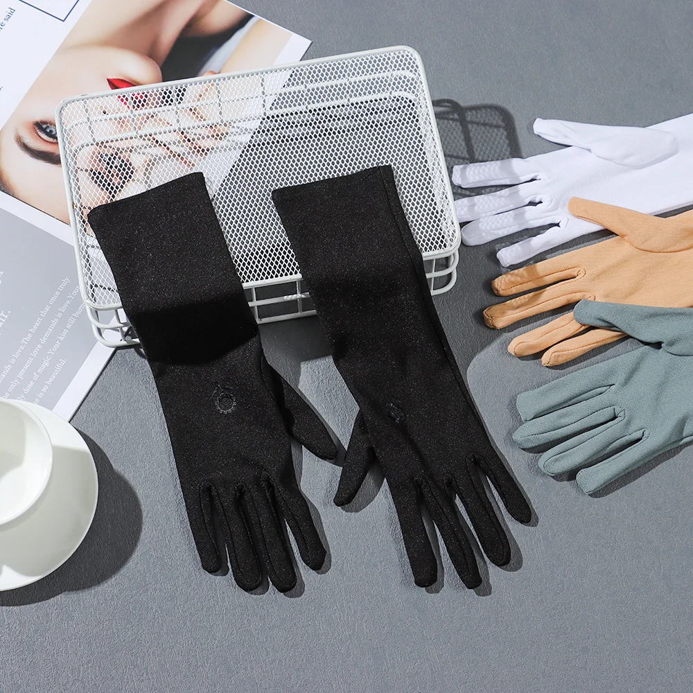 Elastic Mid-long Slip Resistant Driving Gloves Sunscreen Gloves Anti UV Etiquette Gloves