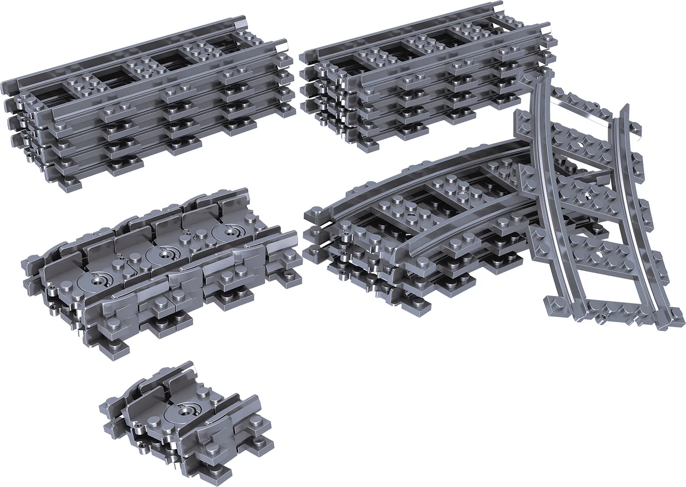 Stadt Zug Gleise DIY MOC Set Gerade Gebogene Flexible Schienen Schalter Gabel Bausteine Kreative Spielzeug für Kinder Modell Montage – Detail 7