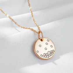 Wbmqda Fashion Coin Pendant And Necklace For Women 585 Rose Gold Color With Natural Zircon 2024 Best New Year Jewelry