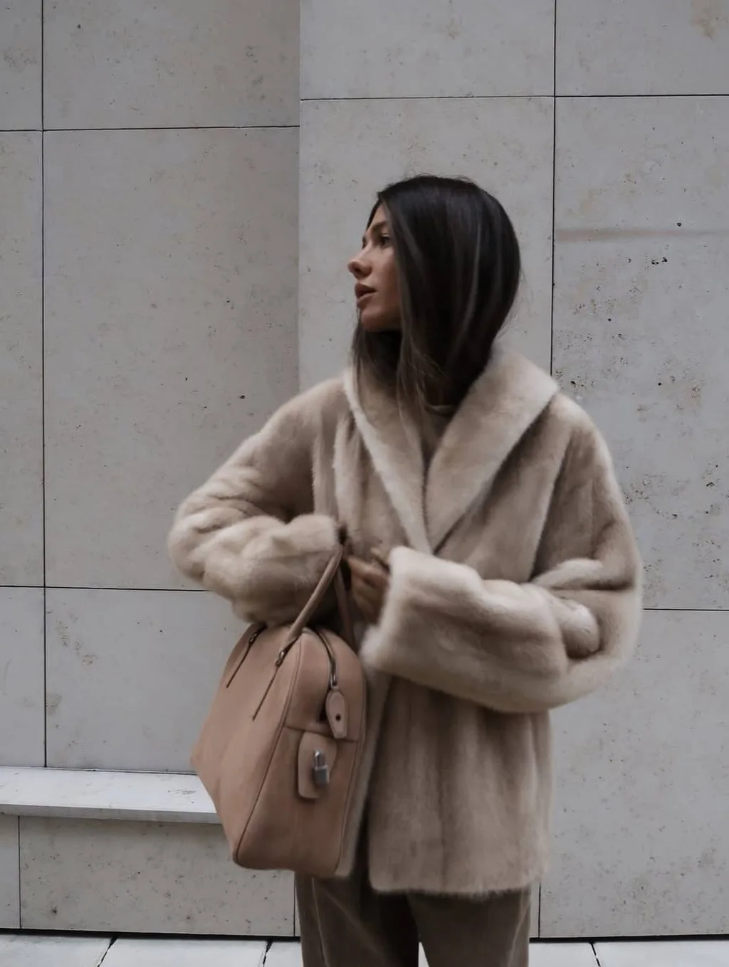Women Faux Mink Fur Coats Solid Fur Jackets Cotton Linen Turn Down Collar Long Sleeves Single Breasted Cinched Waist 2026 Winter