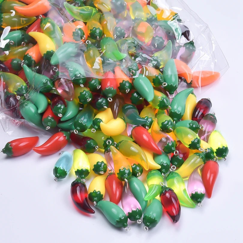 10/30/50/100pcs/Lot Colorful 3D Chili Resin Charms Cute Pepper Pendant For Jewelry Making Diy Earring Keychain Craft Accessories