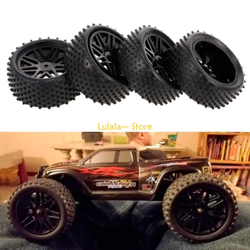 Y4QA 12MM-Hex Realistic Wheel Tire & Wheel Hub Set 4PCS Upgrade Point Thread Pattern Wheel Set for 1/10 RC HPI RC 4x4WD