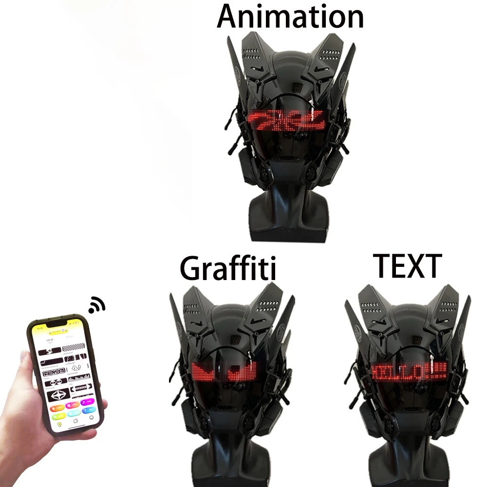Cyberpunk Mask LED Custom Con Custom Content Is Led Controlled by the App , Futuristic Techwear, Halloween Cosplay Mask