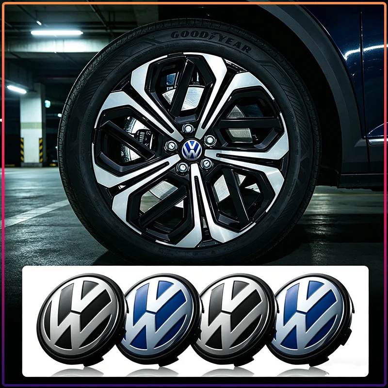 4pcs 56mm Car Wheel Center Hub Cap Sticker Auto Tire Emblem Badge Decal For VW Golf Amarok T5 Phaeton ID3 Tiguan T-Cross GTI