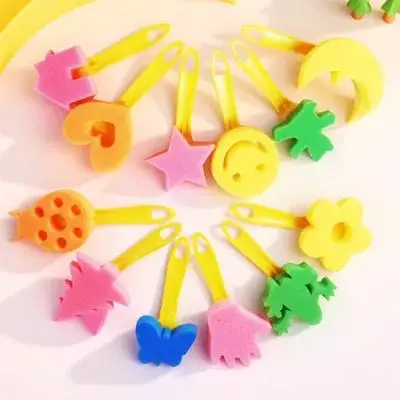 

12pcs Painting Sponge Brush Set Kids Art Craft Tools Handle Washable Non Toxic Creative Diy Drawing Tool For Children Painting