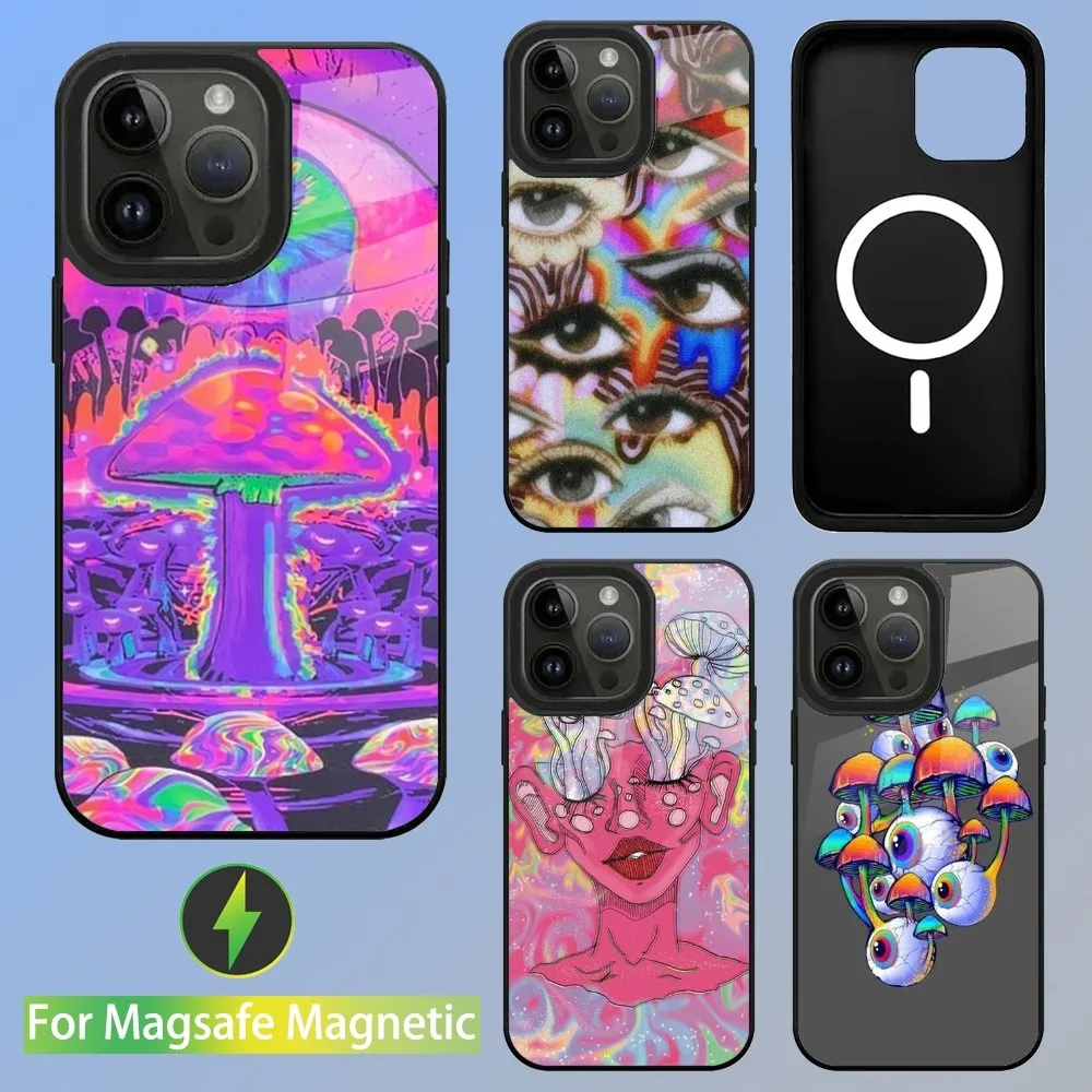 Trippy Mushrooms Eye Phone Case For iPhone 16,15,14,13,12,11,Plus,Pro,Max Mini Magsafe Magnetic Wireless Charging