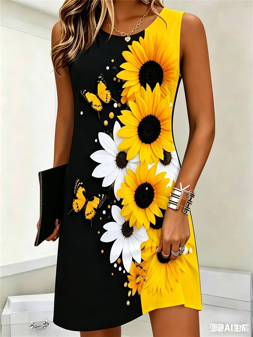 

Summer Sleeveless Floral Fashion Women Mini Dresses Loose O-Neck 3D Printed Ladies Street Flower Dress 3XL Big Size Casual Dress