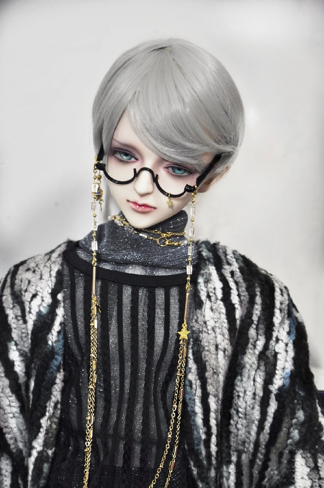 

Fashion 1/3 BJD Accessories, Uncle Doll Size Moon Necklace, Planet Earring, Half-rimmed Glasses Set