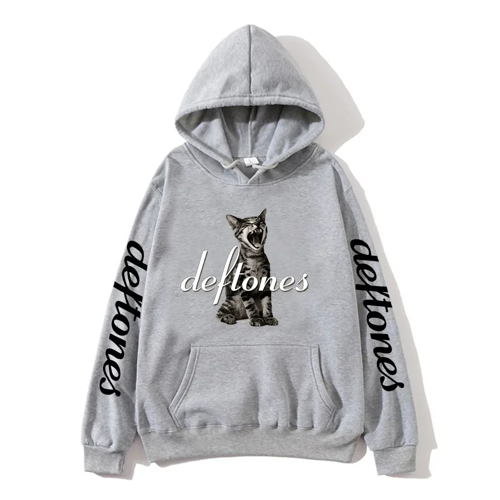 Hot Sale Deftones Cat Black Graphic Print Hoodie Men Women Rap Metal Band Brand Sweatshirt Tops Man Winter Fleece Hoodies Casual