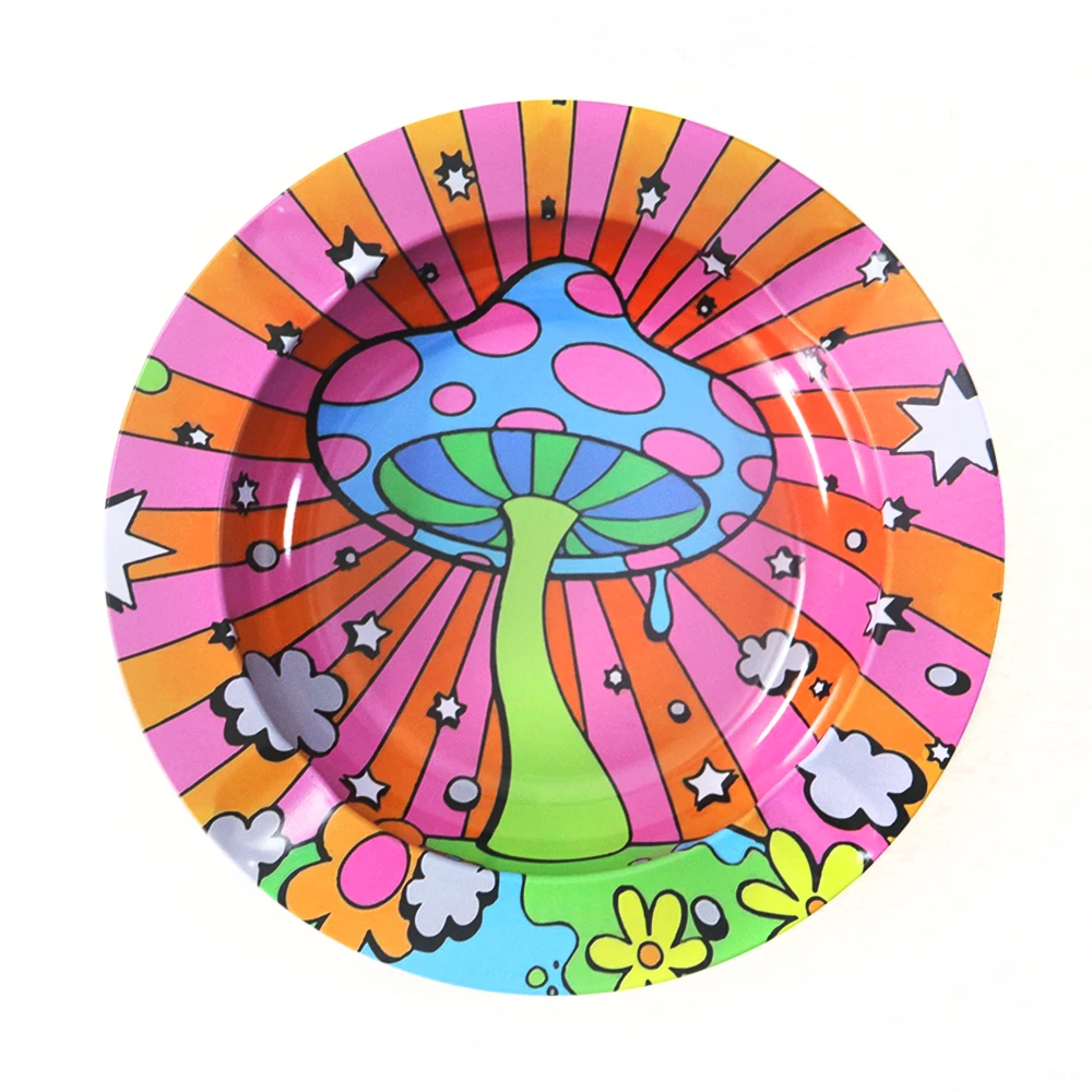 Creative Home Bar Printed Round Metal Tin Ashtray Portable Smoke Cigar Ashtrays for Indoor Outdoor Smoking Accessories