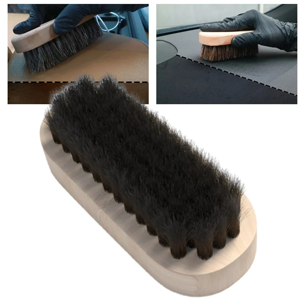 Horsehair Leather Textile Cleaning Brush For Car Interior Furniture Apparel Bag Shine Polishing Brush Auto Wash Accessories