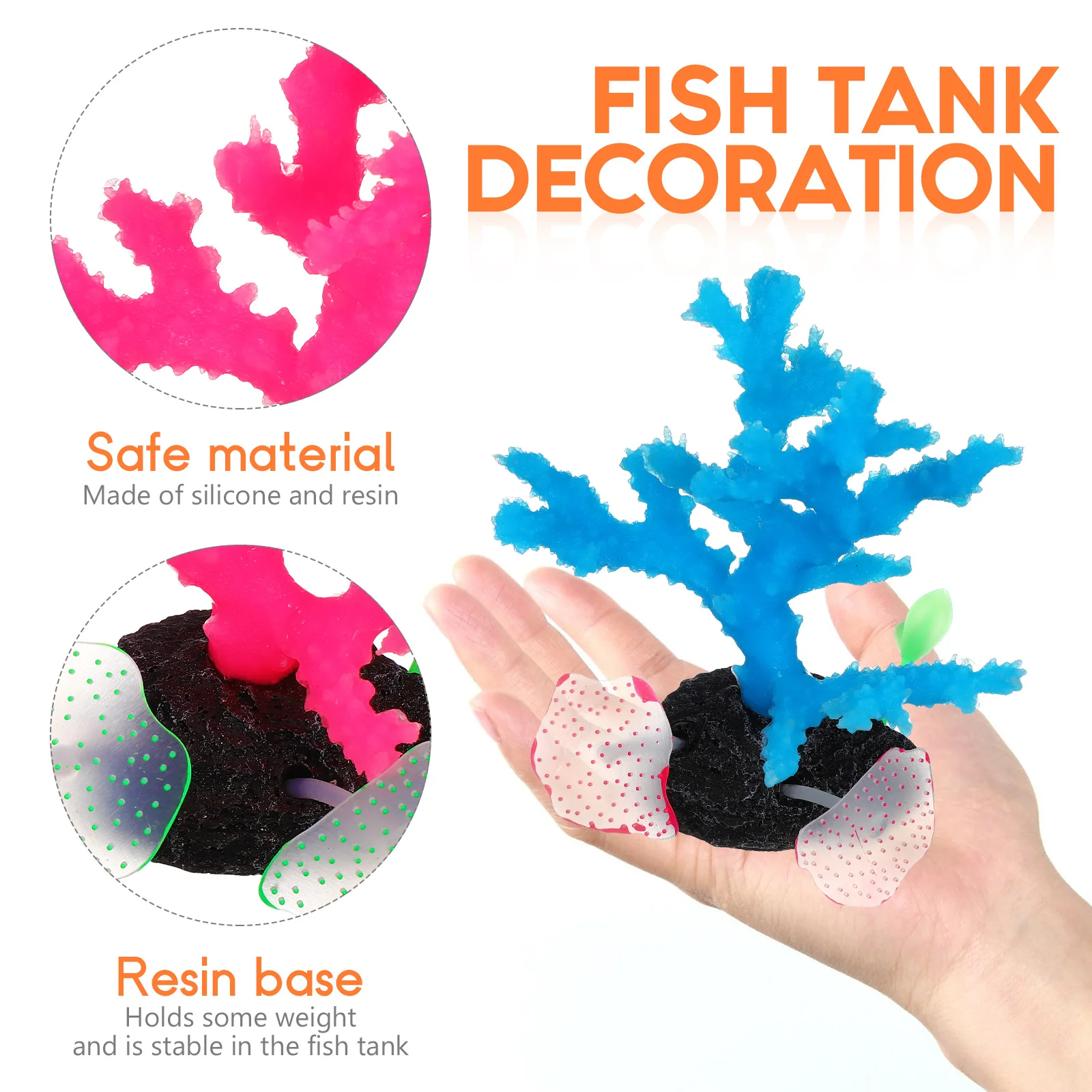 

2Pcs Simulation Corals Decor Glowing Artificial Corals Fish Tank Stable Resin Base Aquarium Landscaping Ornament