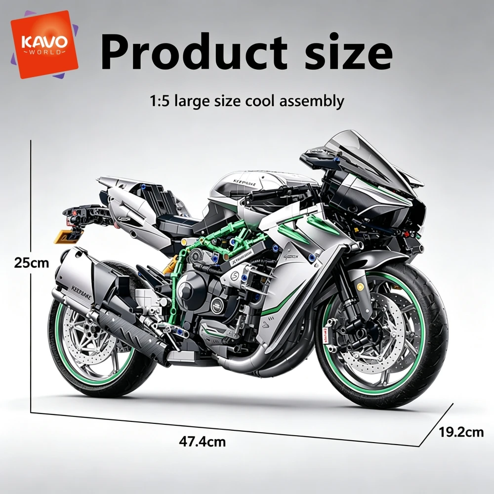 KAVOWORLD 1:5 Scale Locomotive Motorcycle Building Blocks Sport Bike Model Kit 18in Large Cool Assembly Racing Superbike Mechanical Building Brick Set with Display Base Desk Decor STEM Assembly Toy for Adults Teens Christmas Holiday Gift for Motorbike Men