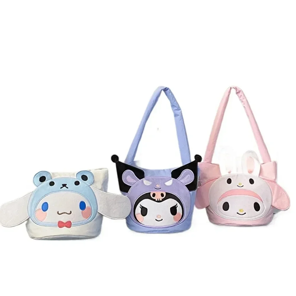 Sanrio Kawaii Cinna moroll Anime meine Melodie Schulter Eimer tasche niedlichen Cartoon Plüsch Kuromi Handtasche tragen Make-up-Tasche Kinder Geschenke