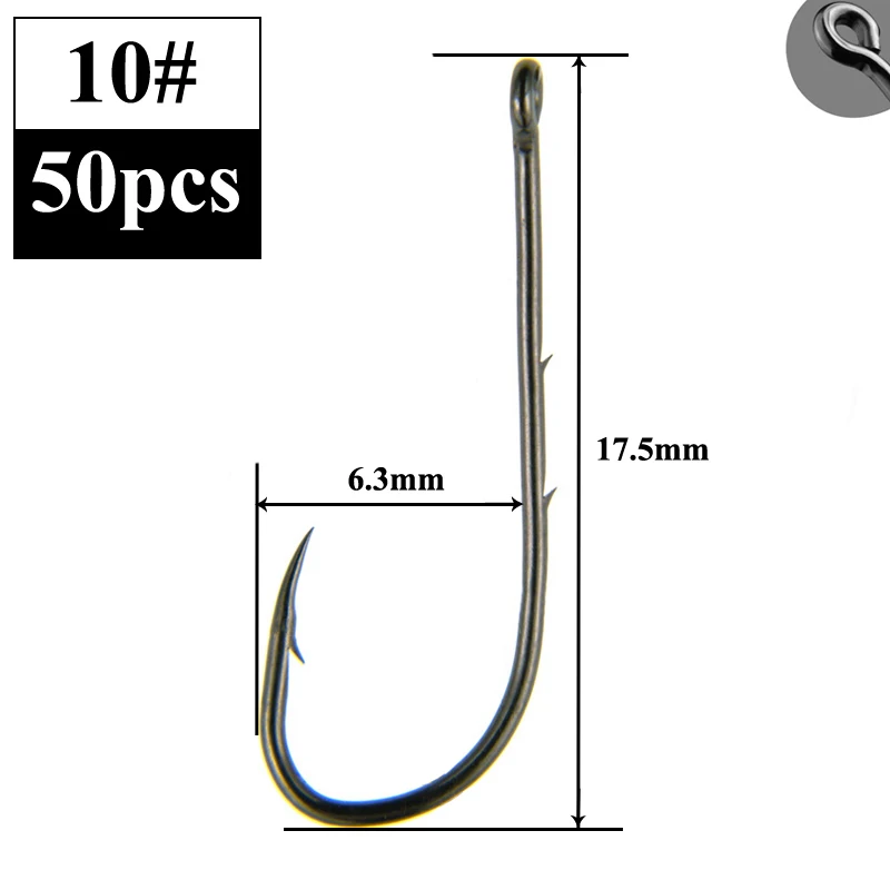 50 pz amo da pesca con gambo lungo 1 #-12 # ami da pesca in acciaio ad alto tenore di carbonio affilato spinato Offset stretto gancio per esche amo