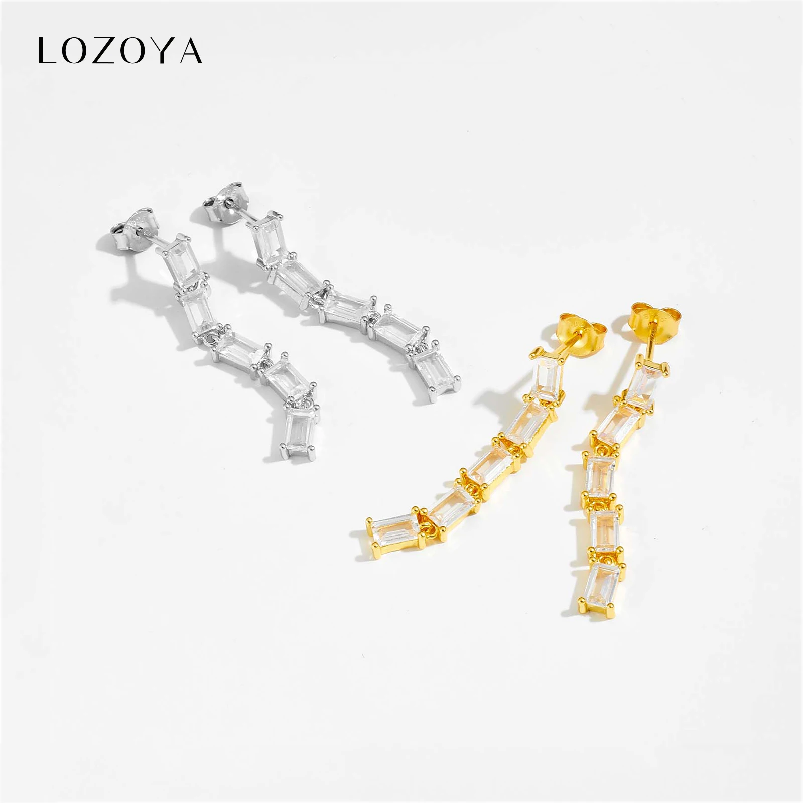 

Серьги-подвески LOZOYA из стерлингового серебра 925 пробы с золотым покрытием, 3 мм, с прямоугольными кристаллами из циркония, 2026, изящные, роскошные, ювелирные украшения для женщин