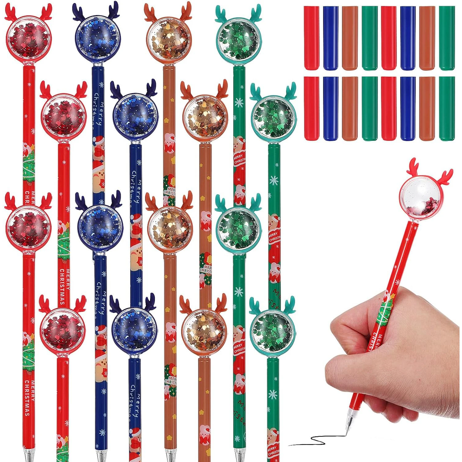 8pcs Christmas Deer Gel Pen Reindeer Christmas Pen Gel Pens Creative Christmas Sequin Pens Gel Pens