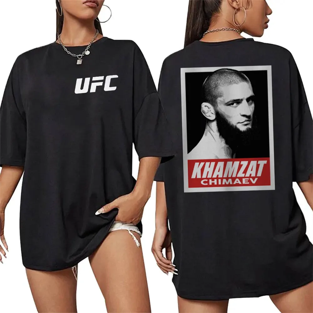 2026 الصيف UFC Khamzat Chimaev القتال تي شيرت المرأة الرياضة القطن قصير الأكمام فضفاضة الترفيه قميص لياقة بدنية للجنسين