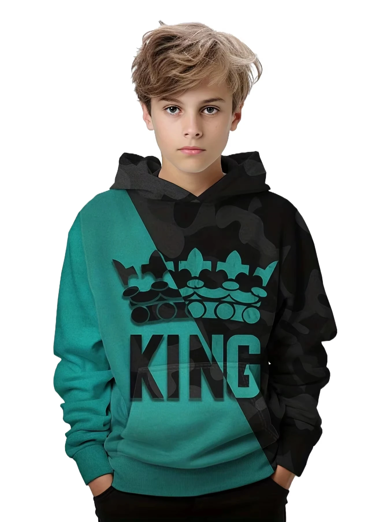 Hoodies Boy Casual Pullover Kids Hooded Long Sleeve King Print Sweatshirt Boys Spring Fall Kids Hoodie Tops Children\'s Clothing