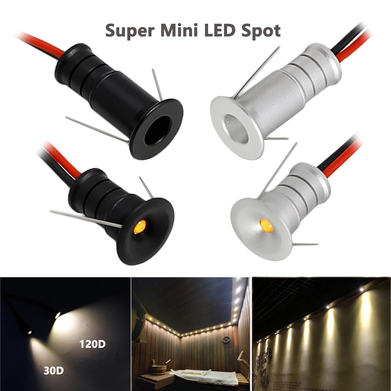 Mini Led Spot Light 0.5W Dimmable Spotlight DC12V Ceiling Downlight 10mm Cut Out Recessed Cabinet Showcase Spotlighting