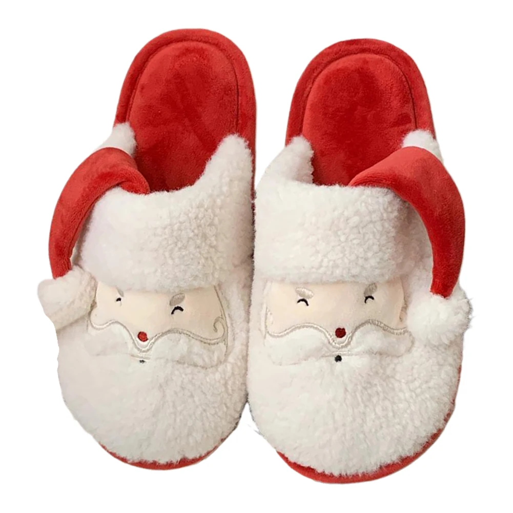 Christmas Santa Claus Slippers Cute Furry Slippers Anti Slip Soft Couple Slippers Breathable Plush Santa Slippers for Men Women