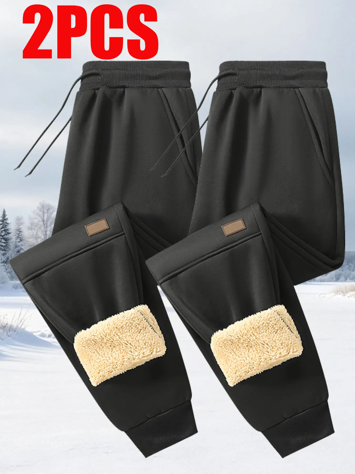 Winterhosen für Herren, 2er-Pack, Sport-Sweatpants, verdickte, warme Hosen, für kaltes Wetter, gefüttert, Herren-Thermo-Hosen, mit Fleece gefüttert. – Detail 2