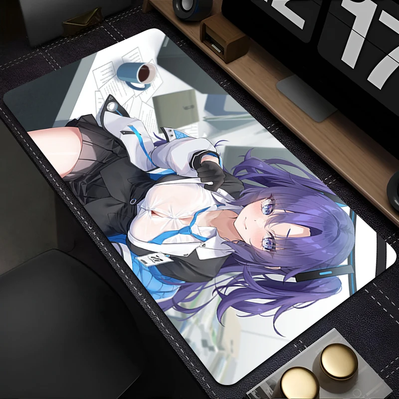 لوحة ماوس مكتب الكمبيوتر غير قابلة للانزلاق مطاطية ممتدة لوحة ماوس كمبيوتر محمول مثير أنيمي فتاة يوكا مكتب ماوس حصيرة الأزرق الأرشيف لطيف لوحة المفاتيح #3